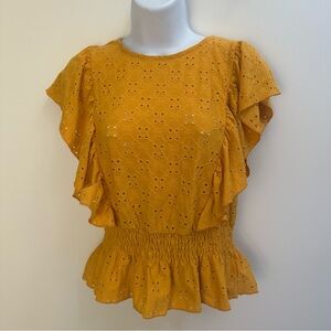 PerSeption Concept Golden Yellow Eyelet Ruffle Blouse